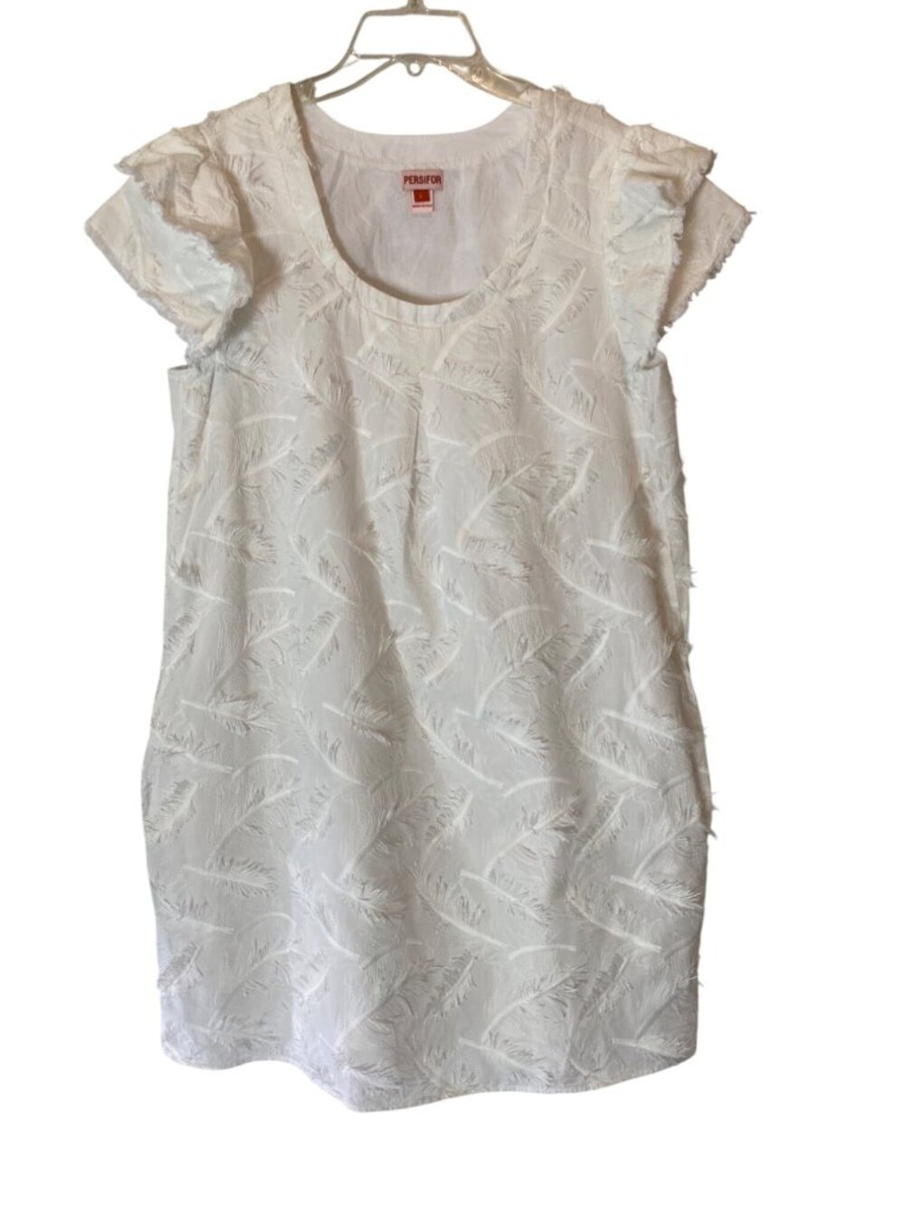White Textured Shift Dress Large Ruffled Cap Sleeve USA
